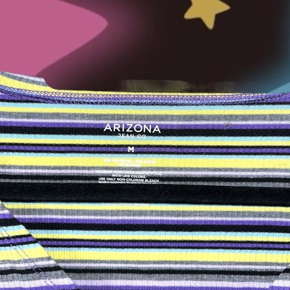 Green and purple striped long sleeve crop top. Deep vneck. Little tie on side - Picture 2 of 4